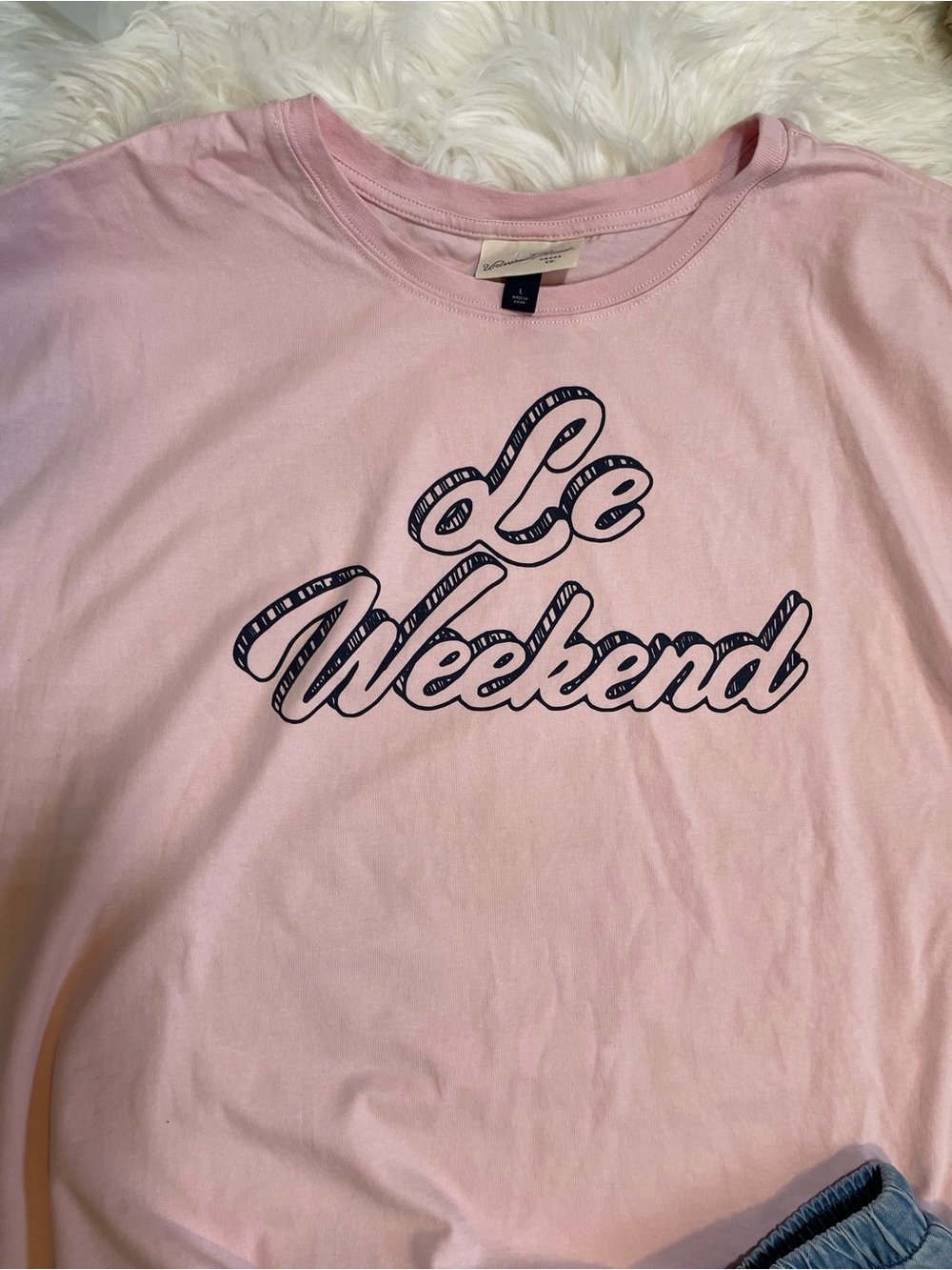 Universal Thread Pink Tee with Navy Script - Picture 4 of 5